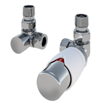 Eastbrook Darlington White and Chrome Corner TRV Radiator Valves