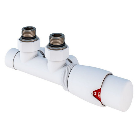 Eastbrook Gloss White Angled Twin Inlet 15mm Thermostatic Radiator Valves