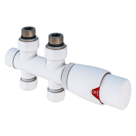 Eastbrook Gloss White Straight Twin Inlet 15mm Thermostatic Radiator Valves