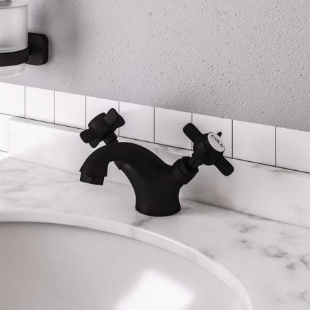 79.2005 Eastbrook Haymarket Matt Black Basin Mixer with Waste Lifestyle