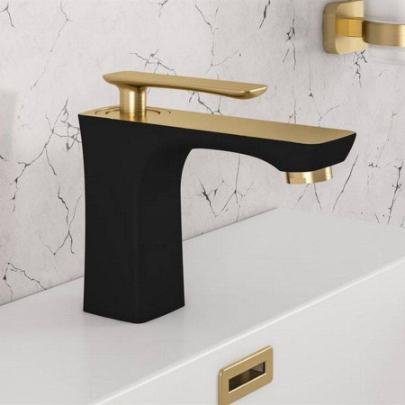 93.1001 Eastbrook Helston Black and Brushed Brass Basin Mixer with Waste Lifestyle