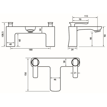 93.0011 Eastbrook Helston Chrome Bath Filler Technical Drawing