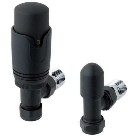 Eastbrook Matt Black Angled 15mm Thermostatic Radiator Valves