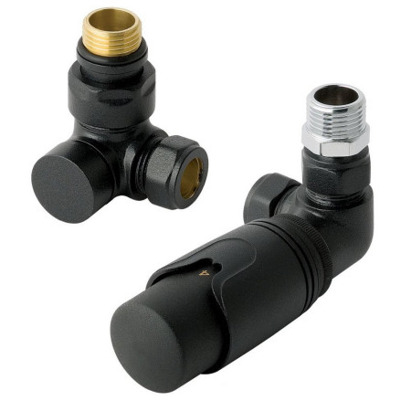 Eastbrook Matt Black Corner 15mm Thermostatic Radiator Valves