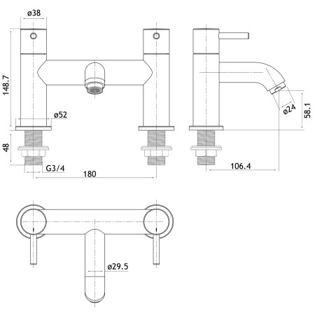 98.2023 Eastbrook Meriden Brushed Brass Bath Filler Lifestyle