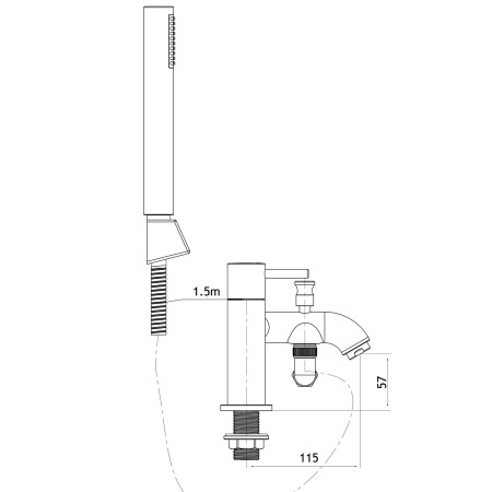 98.2026 Eastbrook Meriden Brushed Brass Bath Shower Mixer Dimensions Side View