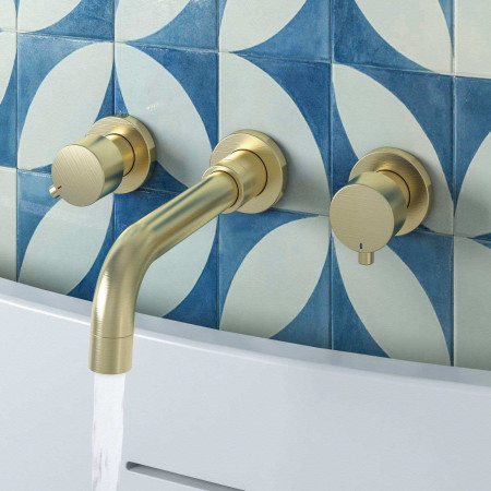 Eastbrook Meriden Brushed Brass Wall Mounted Three Hole Bath Tap