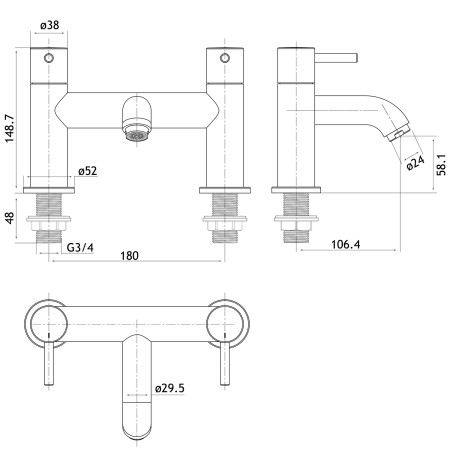 98.2021 Eastbrook Meriden Chrome Bath Filler Dimensions