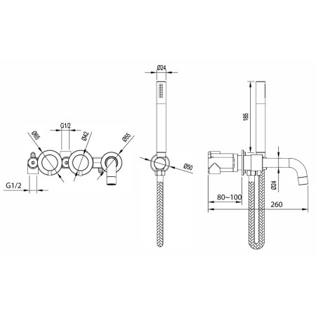 98.4005 Eastbrook Meriden Chrome Wall Mounted Bath Shower Mixer Dimensions
