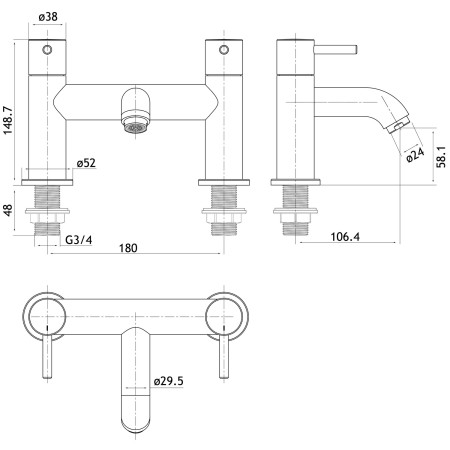 98.2022 Eastbrook Meriden Matt Black Bath Filler Dimensions