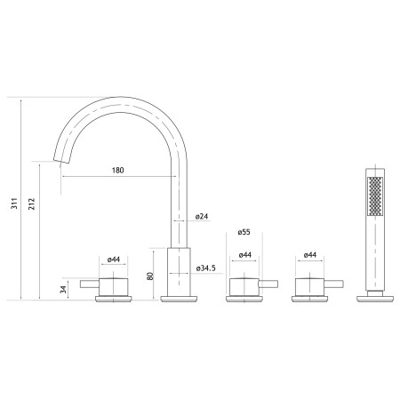 98.2042 Eastbrook Meriden Matt Black Five Hole Bath Shower Mixer Dimensions