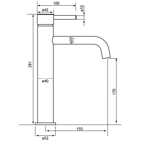 98.4030 Eastbrook Meriden Tall Brushed Bronze Basin Mixer with Waste Line Drawing
