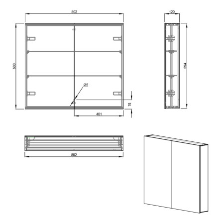 40.0025 Eastbrook Ravini 800 x 600mm Two Door Mirror Cabinet