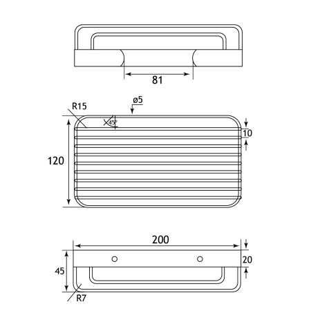 52.209 Eastbrook Rectangular Chrome Shower Basket Technical Drawing