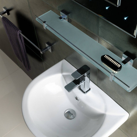 52.108 Eastbrook Rimini Chrome 600mm Glass Shelf with Barrier Lifestyle