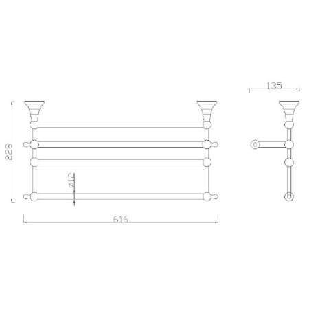 52.048 Eastbrook Rockingham Chrome Towel Shelf Line Drawing