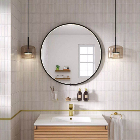 40.1092 Eastbrook Sanremo Round 800 x 800mm Matt Black LED Bathroom Mirror Switched Off