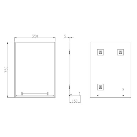 40.0018 Eastbrook Savannah 550 x 750mm Bathroom Mirror with Shelf Line Drawing