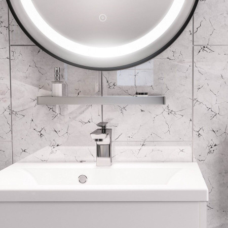 52.312 Eastbrook Vercelli Chrome 600mm Bathroom Glass Shelf Lifestyle