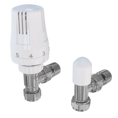 Eastbrook White and Chrome Angled Thermostatic Radiator Valves