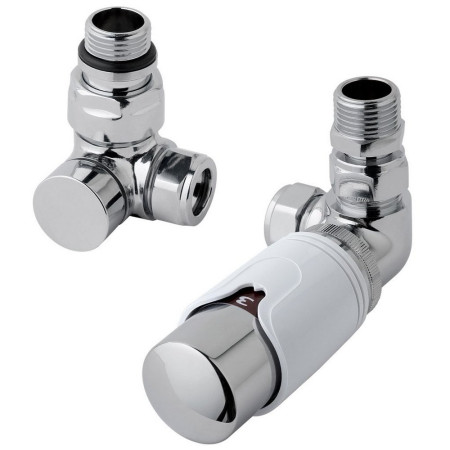 Eastbrook White and Chrome Corner 15mm Thermostatic Radiator Valves