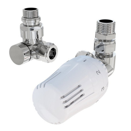 Eastbrook White and Chrome Corner Thermostatic Radiator Valves