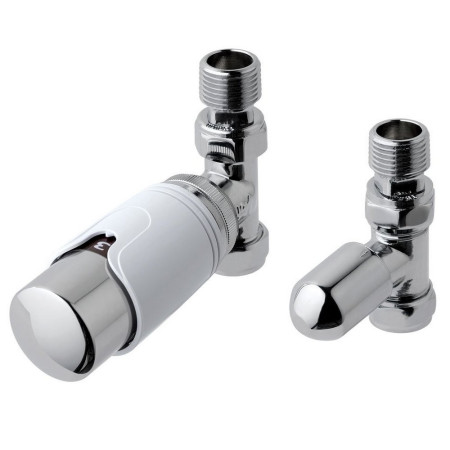 Eastbrook White and Chrome Straight 15mm Thermostatic Radiator Valves