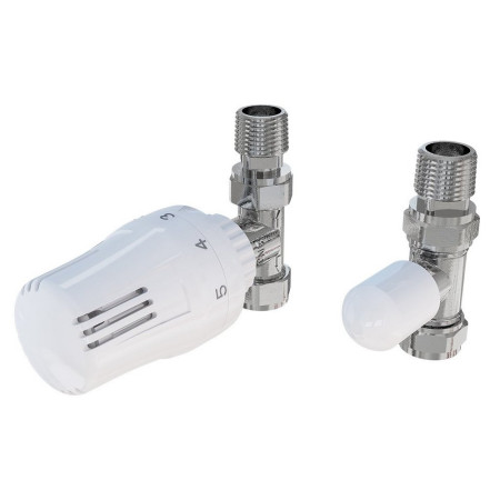 Eastbrook White and Chrome Straight Thermostatic Radiator Valves