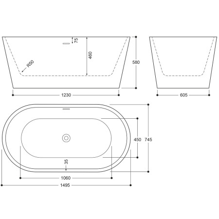 EA103SV Elementa Blair 1495 x 745mm Silver Freestanding Bath (2)