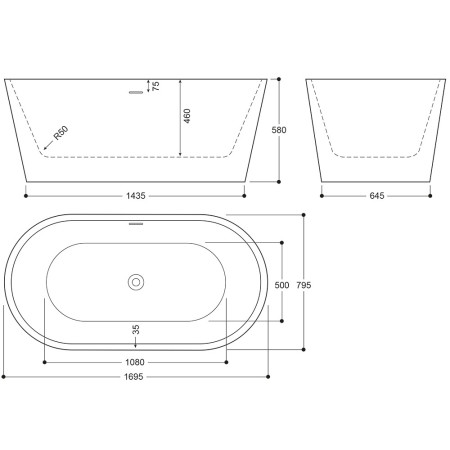 EA102SV Elementa Blair 1695 x 795mm Silver Freestanding Bath (2)