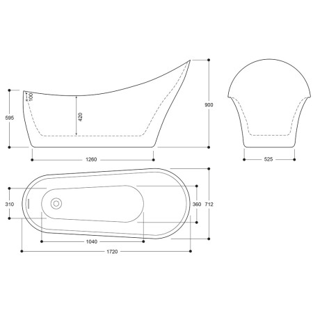 EA106SV Elementa Seriea 1720mm Silver Freestanding Slipper Bath (2)