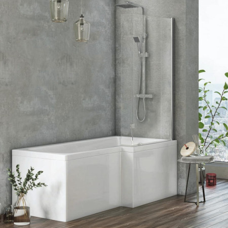 Essential Kensington 1700mm Square Shower Bath inc Bath Screen Right Hand