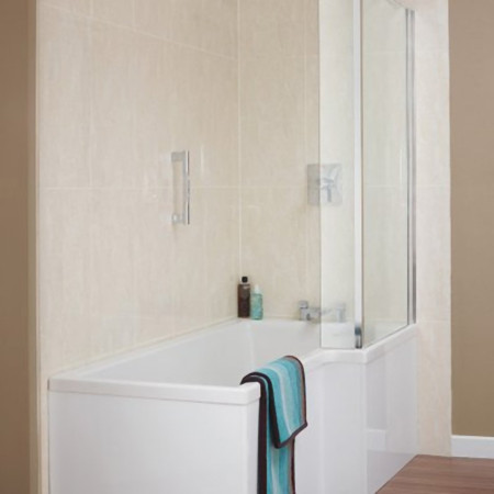 Essential Kensington 1700mm Square Shower Bath inc Bath Screen Right Hand