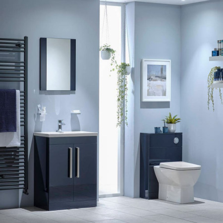 EFP308IN Essential Nevada 500mm Wall Hung Indigo Gloss Vanity Unit with Basin Lifestyle