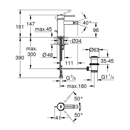 32935DL1 Grohe Essence Bidet Mixer in Brushed Warm Sunset Side View Technical Drawing
