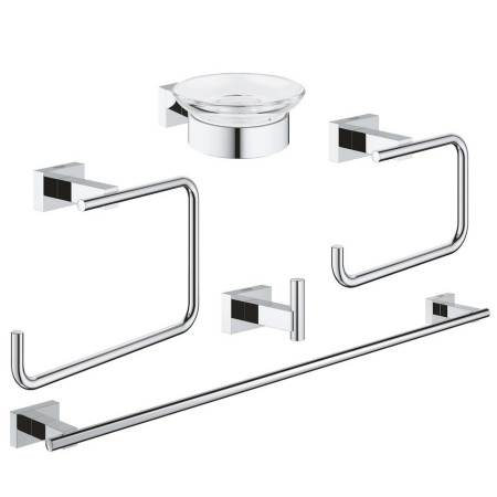 Grohe Essentials Cube Chrome 5 in 1 Bathroom Accessories Set