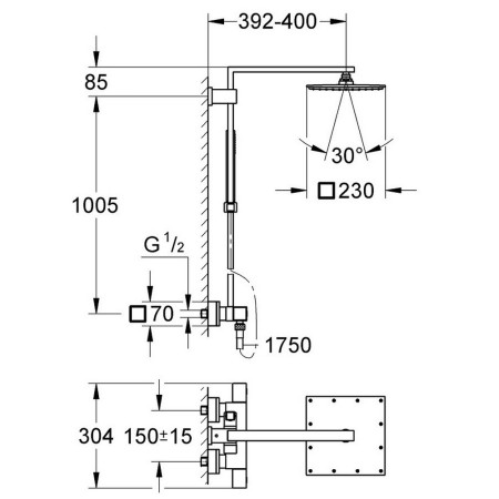 26087000 Grohe Euphoria Cube 230 Exposed Chrome Shower System (2)