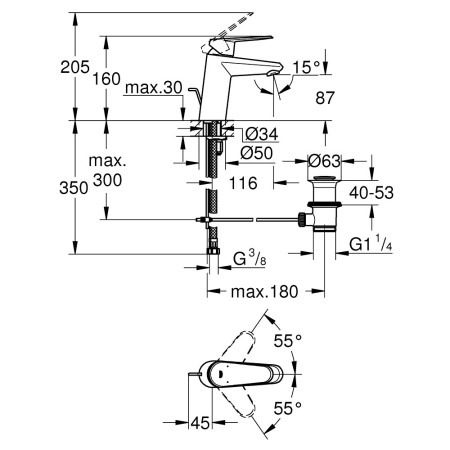 3319020E Grohe Eurodisc Cosmopolitan Chrome Basin Mixer & Waste (2)