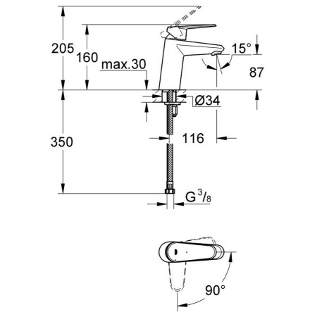 2338220E Grohe Eurodisc Cosmopolitan S Sized 35mm Basin Mixer (2)