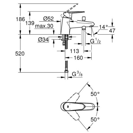 33192002 Grohe Eurodisc Cosmopolitan Single Lever 1TH Bath Shower Mixer (2)