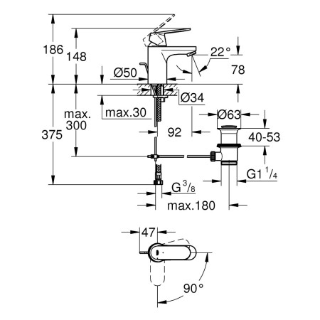 2337700E Grohe Eurosmart Cosmopolitan Chrome S Size Basin Mixer (2)