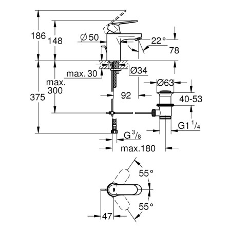 3282500L Grohe Eurosmart Cosmopolitan Low Pressure Basin Mixer & Waste (2)