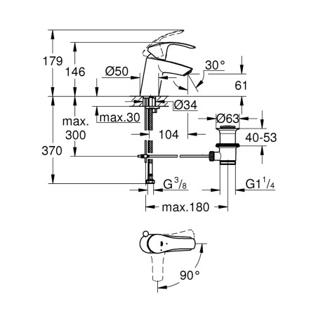 32926002 Grohe Eurosmart S Size Chrome Basin Mixer with Waste (2)
