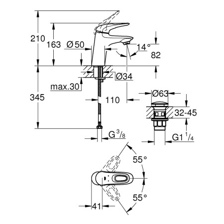 23929003 Grohe Eurostyle 2015 Chrome S Sized Basin Mixer with Waste (2)