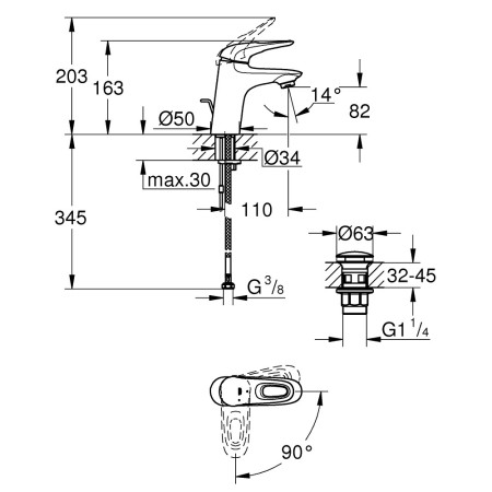 23930003 Grohe Eurostyle 2015 S Sized Chrome Basin Mixer with Waste (2)