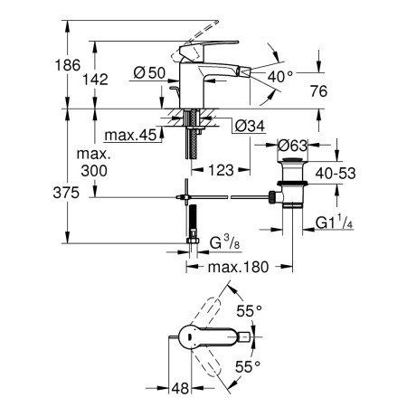 33565002 Grohe Eurostyle Cosmopolitan S Sized Chrome Bidet Mixer Line Drawing