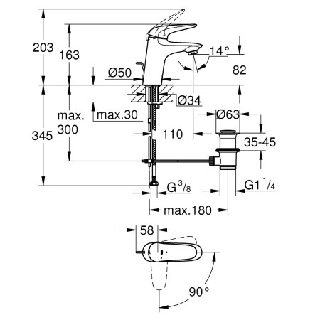 23709003 Grohe Eurostyle S Sized Chrome 35mm Basin Mixer (2)