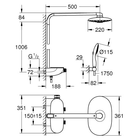 26250000 Grohe Rainshower SmartControl Duo 360 Chrome Exposed Shower System (2)