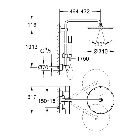 27966000 Grohe Rainshower System 210 Thermostatic Exposed Shower System (2)