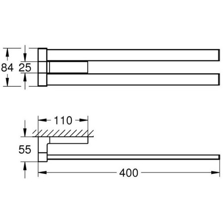 40768000 Grohe Selection Cube Double Towel Bar Line Drawing